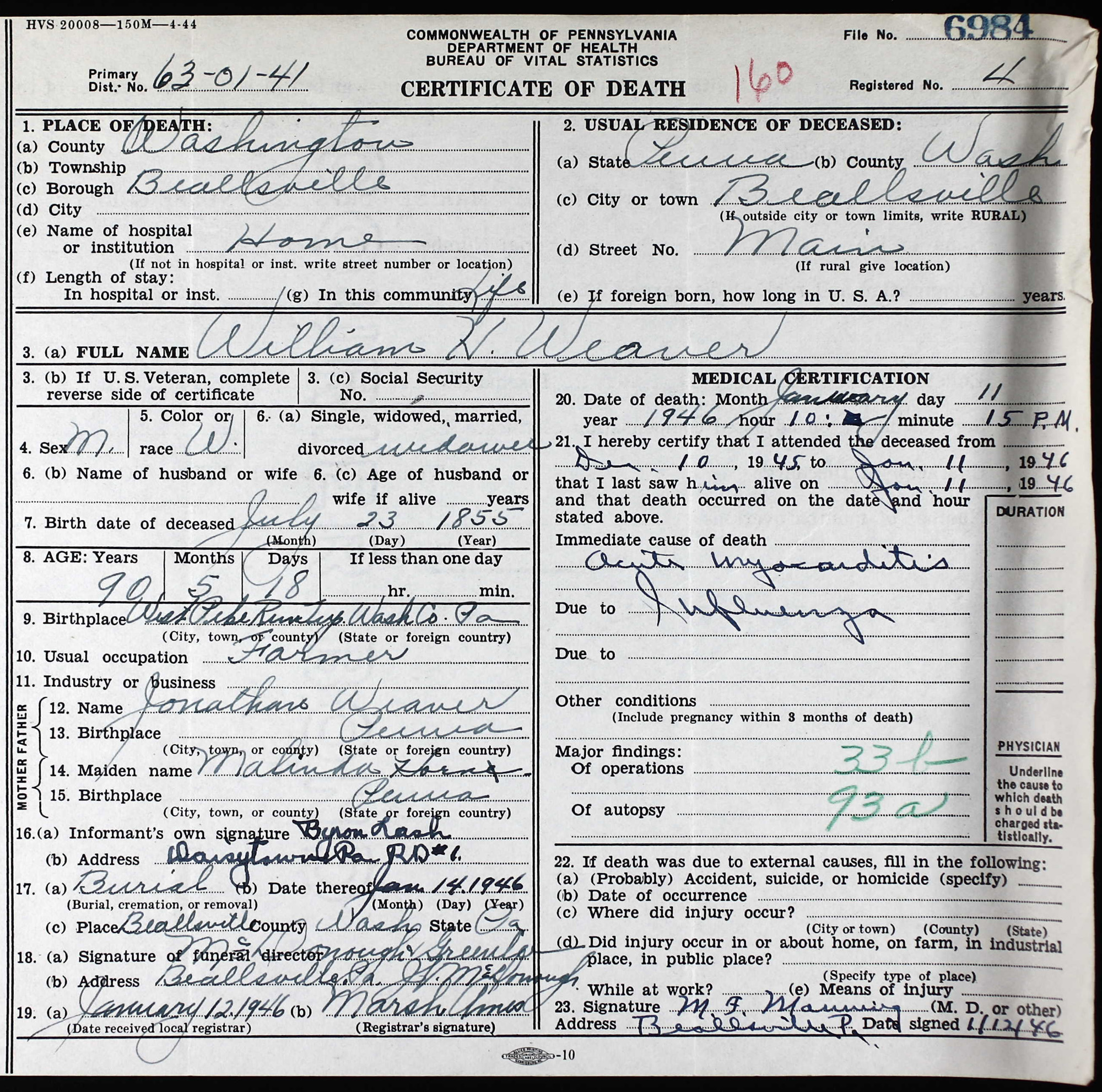 death certificate